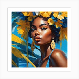 African American Woman With Flowers Art Print