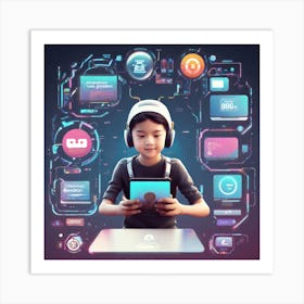 Child Using A Tablet Computer Art Print