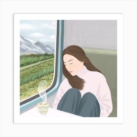 Girl On The Train Square Art Print