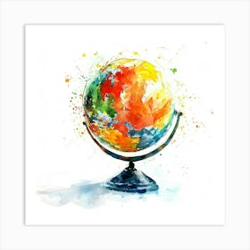 Watercolor World Globe Art Print