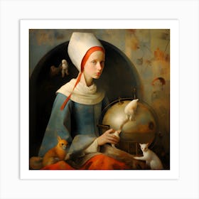 Woman With Cats Art Print