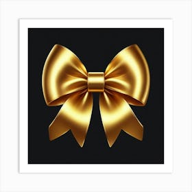 Golden Bow On Black Background Art Print