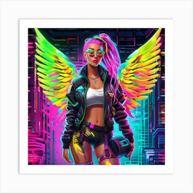 Neon Girl With Wings 6 Art Print