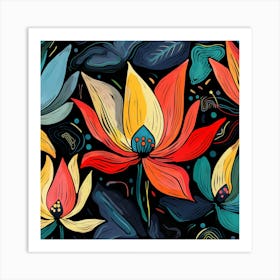 Lotus Flower Seamless Pattern 1 Art Print