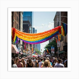 Crowds Of People In Rainbow Attire Fill The Streets Of A Bustling Urban Center At The Multiracial Pr (5) Art Print