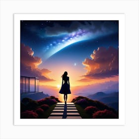 Dreaming Girl At Night Art Print