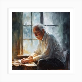 Busy old man writing ✍️ in his journal. Art Print