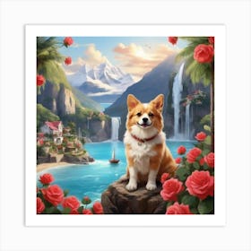 Corgi In The Garden Art Print