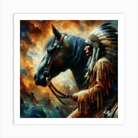 Oil Texture Abstract Native American And Horse Copy Art Print