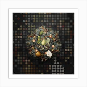 Vintage Pear Fruit Wreath on Dot Bokeh Pattern n.0334 Art Print