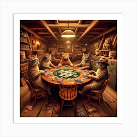 Cats Playing Poker 1 Art Print