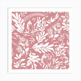 Christmas Botanical Leaves - Dusty Pink Art Print