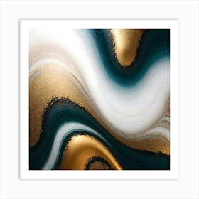 Gold And Blue Abstract Painting Art Print