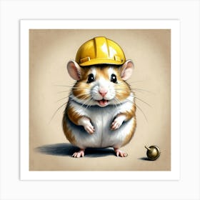 Hamster In Hard Hat 3 Art Print