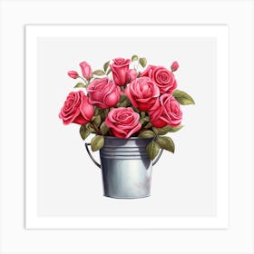 Pink Roses In A Bucket 1 Art Print