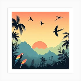 Tropical Parrots Art Print