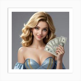 Beautiful Blonde Woman Holding Money 2 Art Print