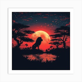 Lion In The Sunset Art Print