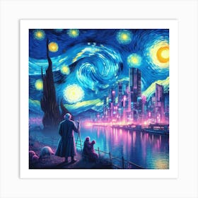 Van Gogh Painted A Starry Night Over A Cyberpunk Cityscape 3 Art Print