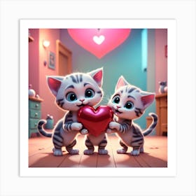Love Kittens Holding A Heart Art Print