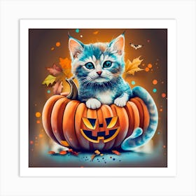 Cat and pumpkin Art Print