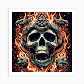 Skull On Fire Art Print