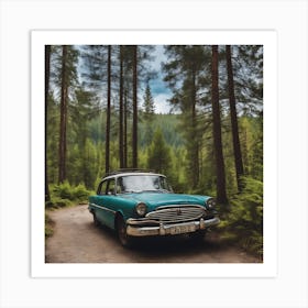 Vintage Car In The Forest Art Print