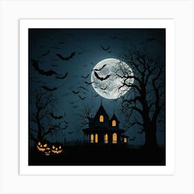 Flat Design Halloween Background With Bats Art Print