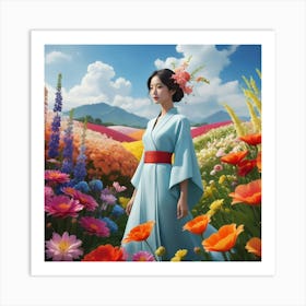 Girl In A Flower Field Art Print