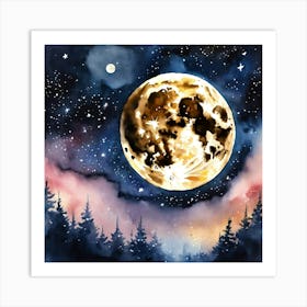 Full Moon in Night Sky Stars Art Print