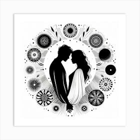 Boho art Silhouette of man and woman 2 Art Print