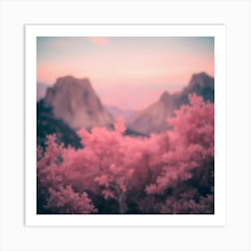 Pink Blossoms In The Mountains Art Print