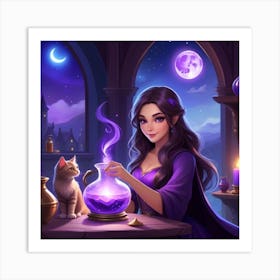 Witch And Cat Art Print