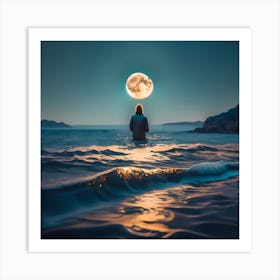 Full Moon In The Ocean Art Print