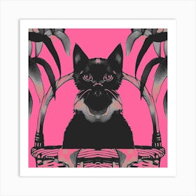 Black Kitty Cat Meow Pink Art Print
