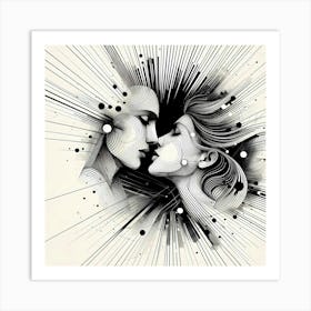 Lovers Kiss - Abstract Line Art Illustration 10 Art Print