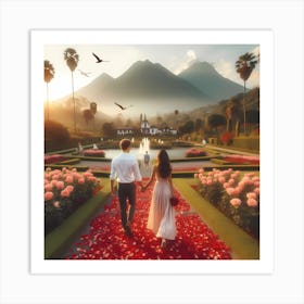 un couple marchant la main dans main. Art Print