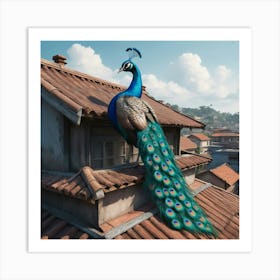 Peacock On Roof 2 Art Print