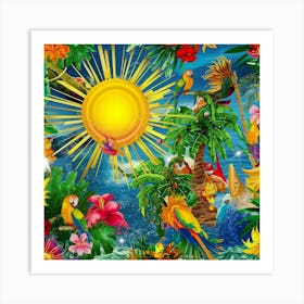 Tropical Parrots Art Print