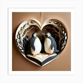 Penguins In A Heart Art Print