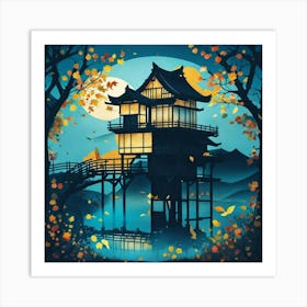 Asian House In Autumn Art Print