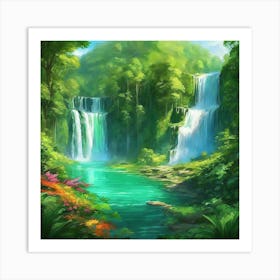 Waterfall In The Forest 3 Art Print