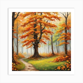 Forest In Autumn In Minimalist Style Square Composition 292 Art Print