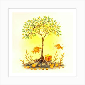 Gold Tree With Gold Coins 1 Art Print