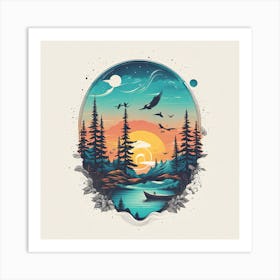 Sunset In The Woods Art Print