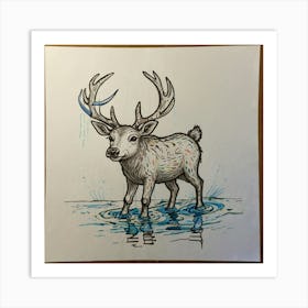 Deer In Water 10 Art Print