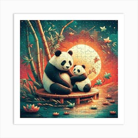 Abstract Puzzle Art Bamboo and Panda 1 Art Print