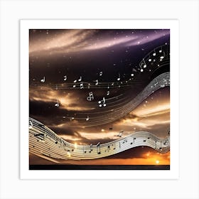 Sunset With Music Notes 8 Art Print