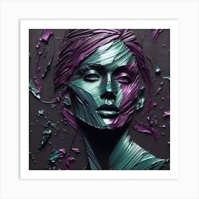 Portrait Of A Lady In An Abstract - An Embossed Artwork In Turquoise and Purple Acrylic Colors. Art Print