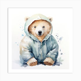 Watercolour Cartoon Polar Bear In A Hoodie Art Print